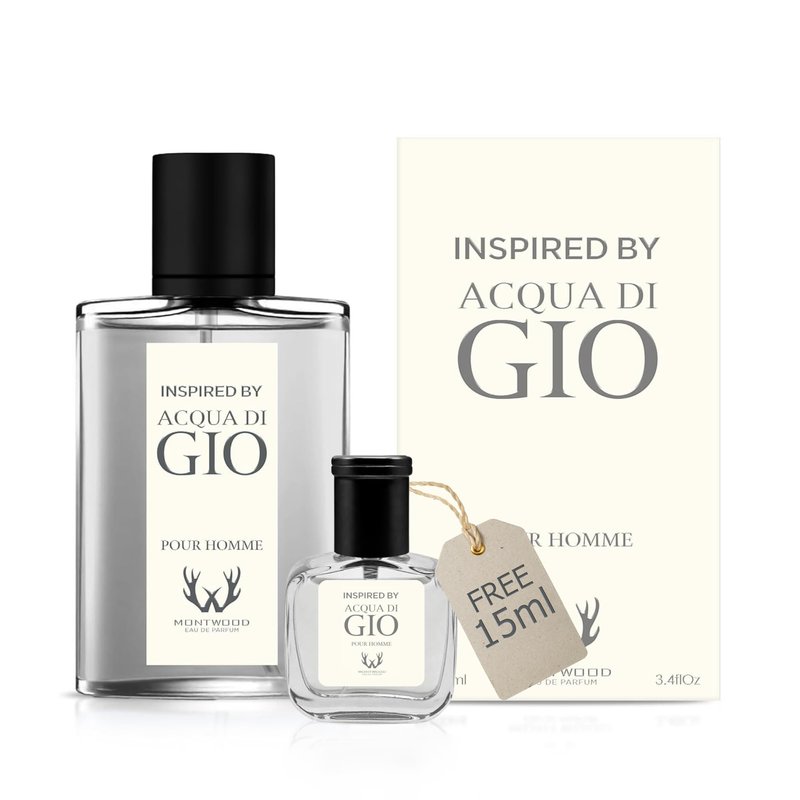 MONTWOOD Eau de Parfum – Long-Lasting Aquatic Fragrance for Men – 100mL Perfume Spray with Bonus 15mL Perfume Sample (Randomly Selected) – Inspired by Acqua di Gio Pour Homme