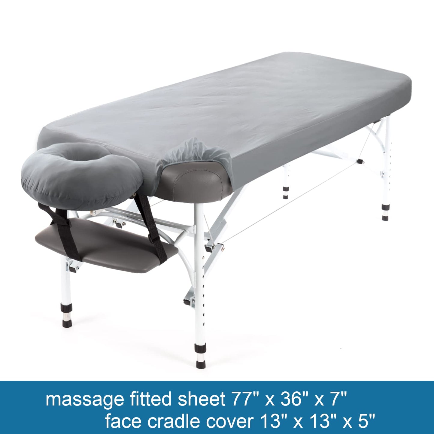 Waterproof Massage Table Cover, Massage Table Sheets Set 2- Piece Include Massage Fitted Sheet and Face Cradle Cover Ultra Soft & Skin-friendly Fit Massage Table & Facial Bed, Grey, 36×77×7