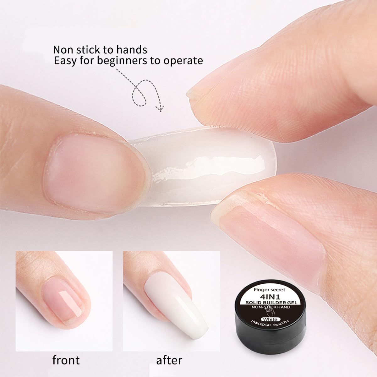 Solid Builder Gel for Nails Hard Gel 4 in1 Clear White Non-sticky for Nail Extension with Art Tools for DIY Nail Thickening Solution 5g