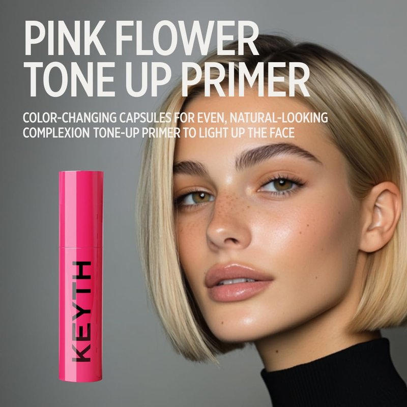 KEYTH PINK FLOWER TONE UP PRIMER #01 (20ML, 0.67 FL.OZ.) / Color-changing Capsules, Tone Care, Luminous&Radiant Finish, Skin Conditioning, Blemish Cover, Enhancing makeup (01)