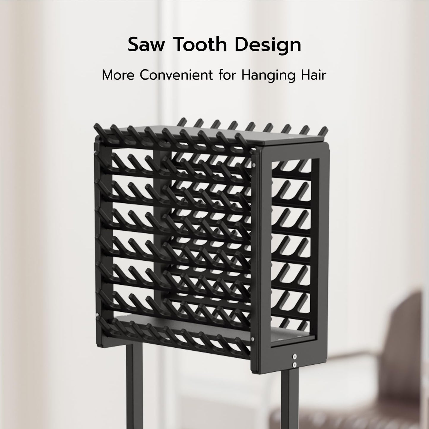 Yumkfoi Black Braiding Hair Rack, Double Sided Braid Rack with 4 Wheels and 2 Storage Shelf, Wooden Hair Racks for Braiders Standing Braid Rack, Hair Separator Stand for Hairstylists (144 Pegs)