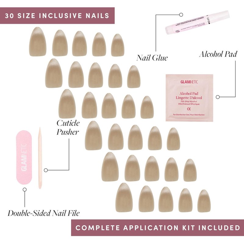 Glamnetic Press On Nails - Honey Bun | Trendy Neutral Nude Velvet Sparkly Short Almond Fake Nails, Salon Quality | 15 Sizes - 30 Nail Kit with Glue