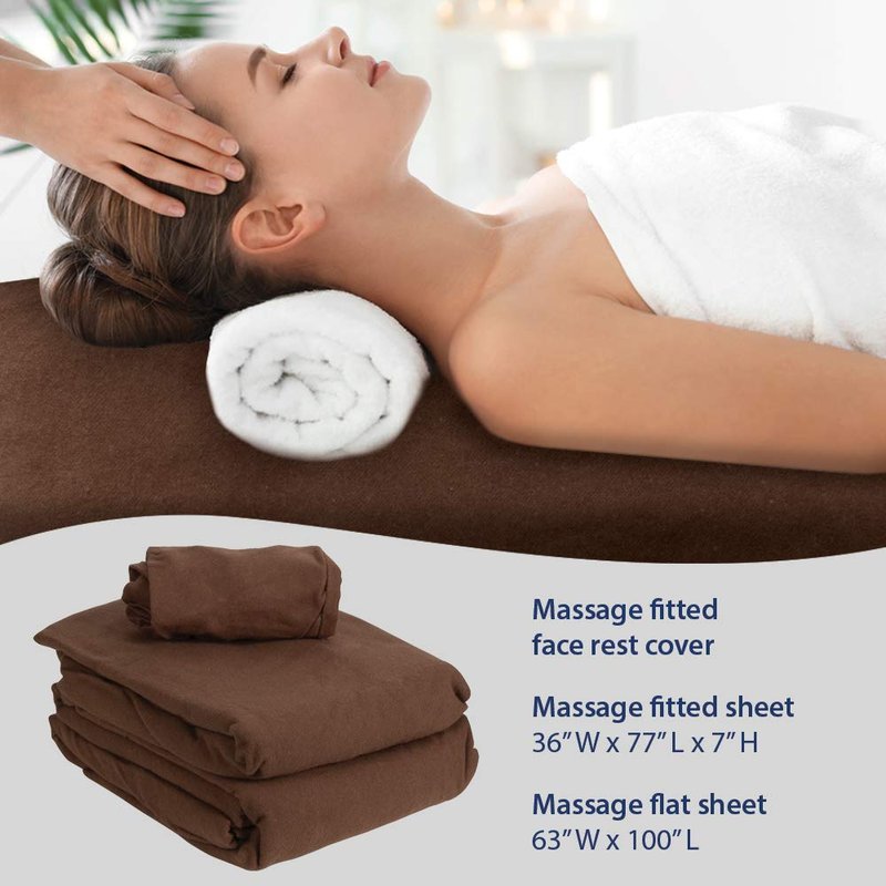 ForPro Premium Flannel 3-Piece Massage Sheet Set, Chocolate, for Massage Tables, Includes Massage Flat Sheet, Massage Fitted Sheet, and Massage Fitted Face Rest Cover