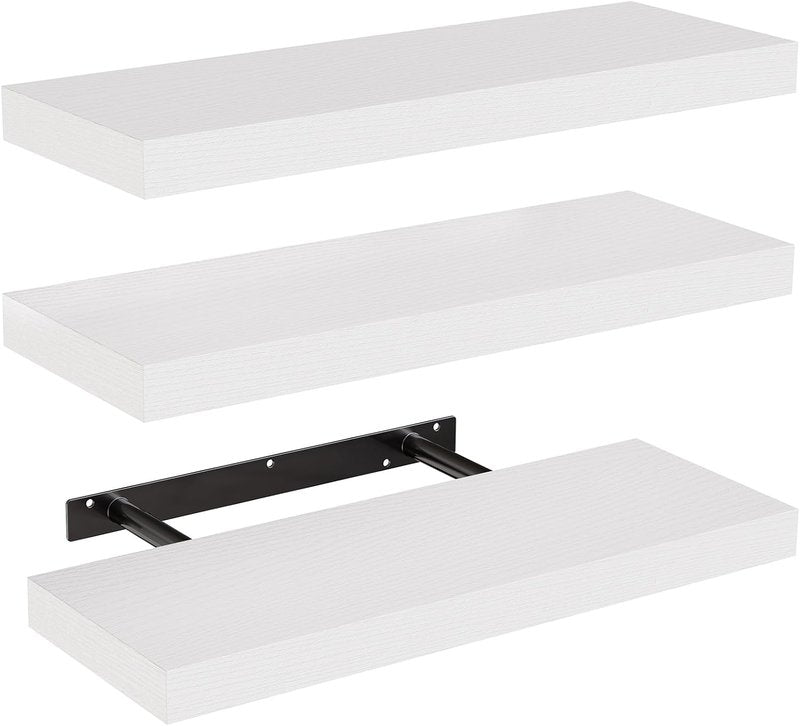 AMADA HOMEFURNISHING Floating Wall Shelves - Set of 3 White Shelves with Invisible Brackets for Home Decor