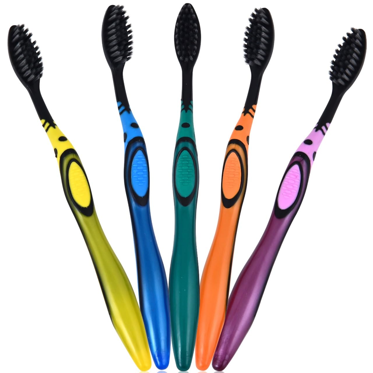 ROTATING BRUSH ADA Cavity Defense Activated Charcoal Toothbrush 5 Pack Ultra-Soft Flosspick Bristle for Sensitive Teeth & Gums, Aids in Teeth Whitening, Extra Soft, Easy Grip (5 Count)
