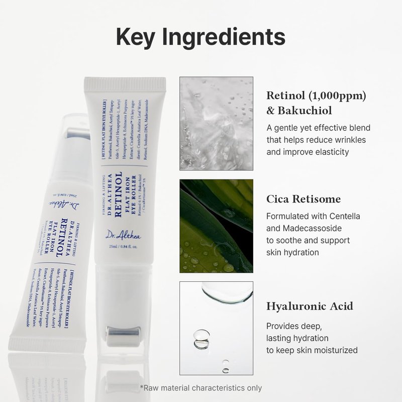 Dr.Althea Retinol Flat Iron Eye Roller | Face Lift Serum with Gua Sha Roller | Antiaging Care with Madecassoside & Centella & Hyaluronic Acid | Vegan Korean Skincare, 0.84 fl oz