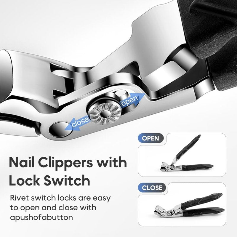 Pro Nail Clippers, 2025 Upgraded Large Angled Head Toenail Clippers Easy Trimming, Wide Jaw Opening Nail Clippers for Thick Nails, Long Handle Nail Clipper for Seniors Men Women (1 Set)