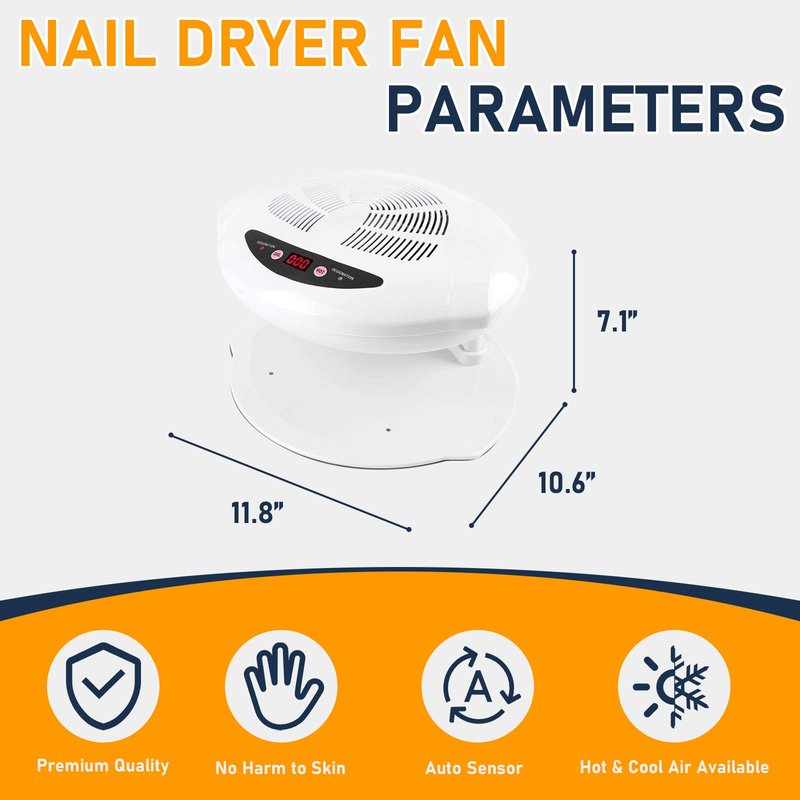 QUTUNI Nail Dryer for Regular Polish, 400W Air Nail Dryer Fan with Auto Sensor, Professional Nail Drying Fan with Hot and Cool Air for Salon and Home Use