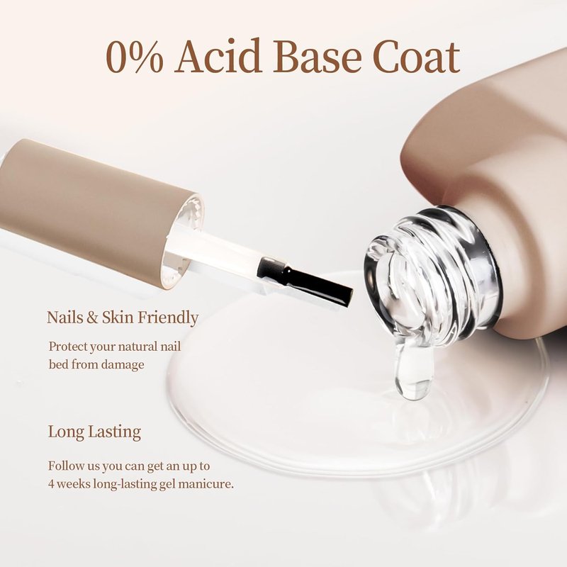 Gel Top and Base Coat Set - 15ml Clear No Wipe Shine | Long Lasting UV LED Nail Polish for Manicure
