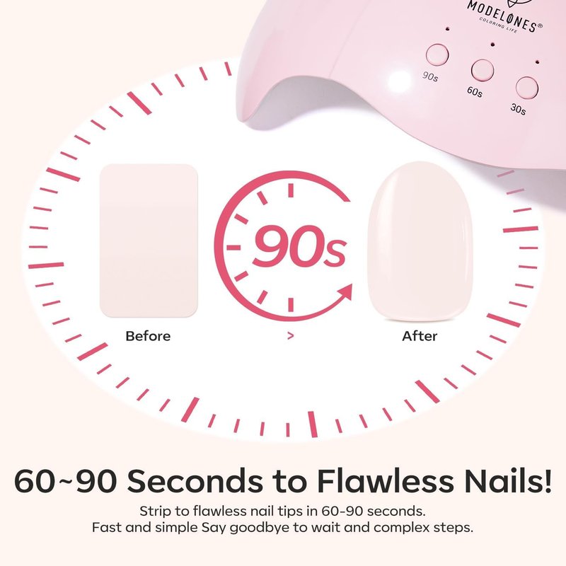 Modelones Semi Cured Gel Nail Strips - 32 Pcs Transparent Crystal Clear Stickers | Ultra-Glossy & Long Lasting DIY Nail Wraps