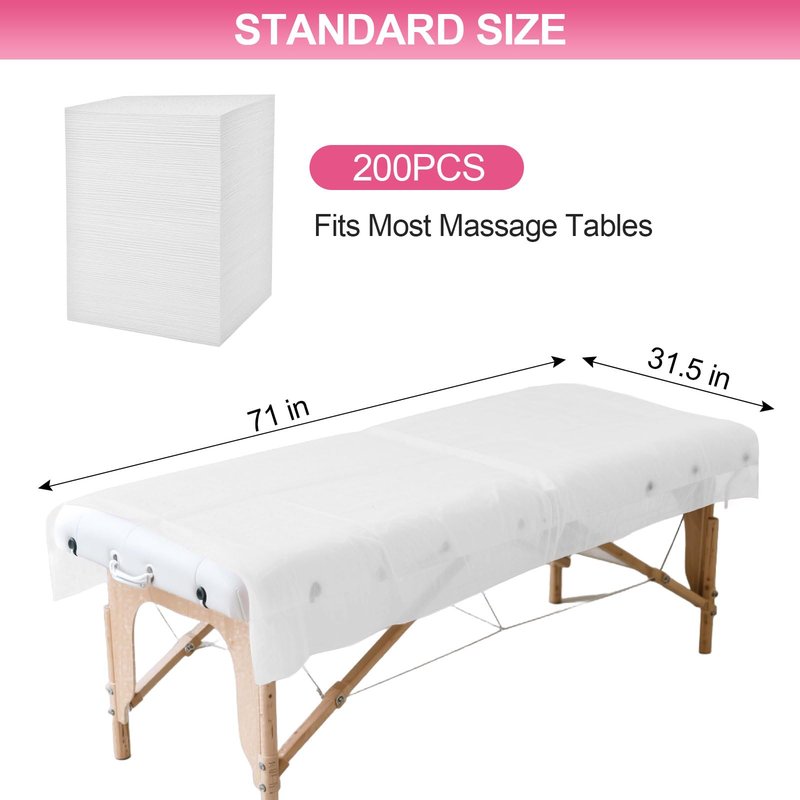 200 Piece Disposable Massage Table Sheets 31" x 71" - Non-Woven Fabric Bed Covers for Spa, Massage, Beauty & Tattoos - Breathable, Hygienic (White)