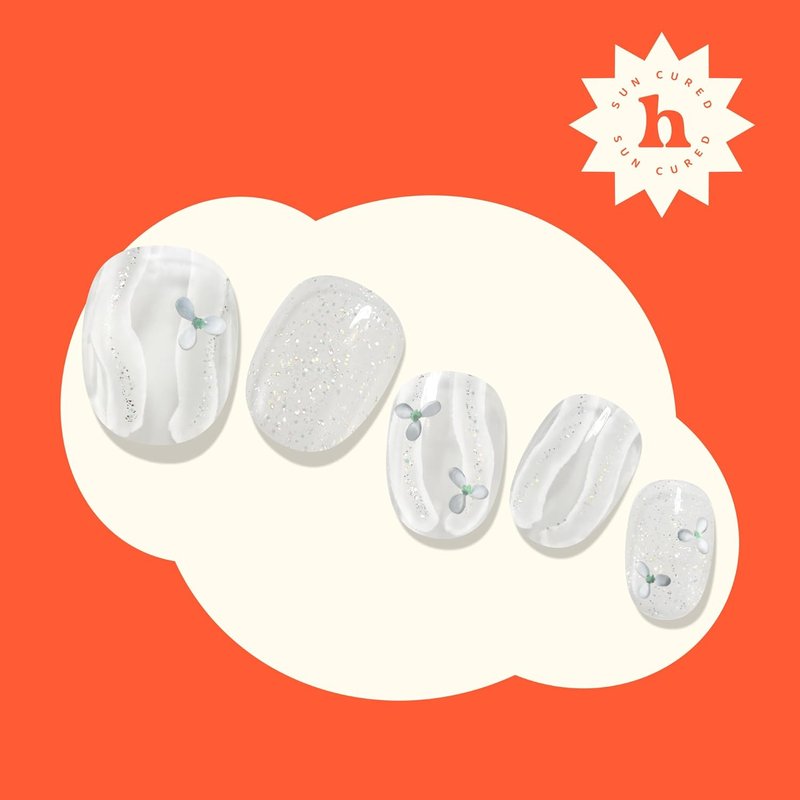 Semi Cured Gel Nail Strips - Glitter White | Easy Apply & Remove, Salon Quality | 28 Strips, Prep Pads, Nail File & Stick