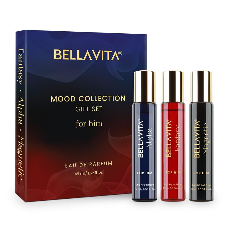 Bellavita Luxury Mood Collection Perfume Gift Set with Alpha, Magnetic, and Fantasy | 45ml | Perfume for Men | Bergamot, Caramel, and Saffron Notes | Long Lasting Men's Fragrance