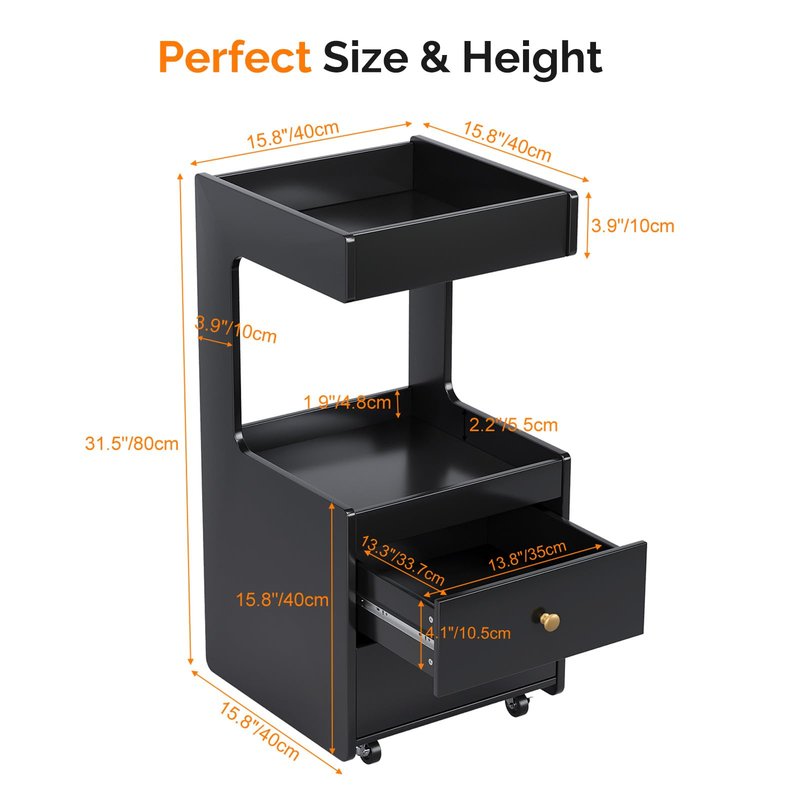 Salon Trolley Cart, Esthetician Cart with 2 Drawer & 2 Trays, 2 Lockable Wheels Hair Styling Station, Tool Organizer Storage Cabinet for Beauty Spa Barbershop, Black