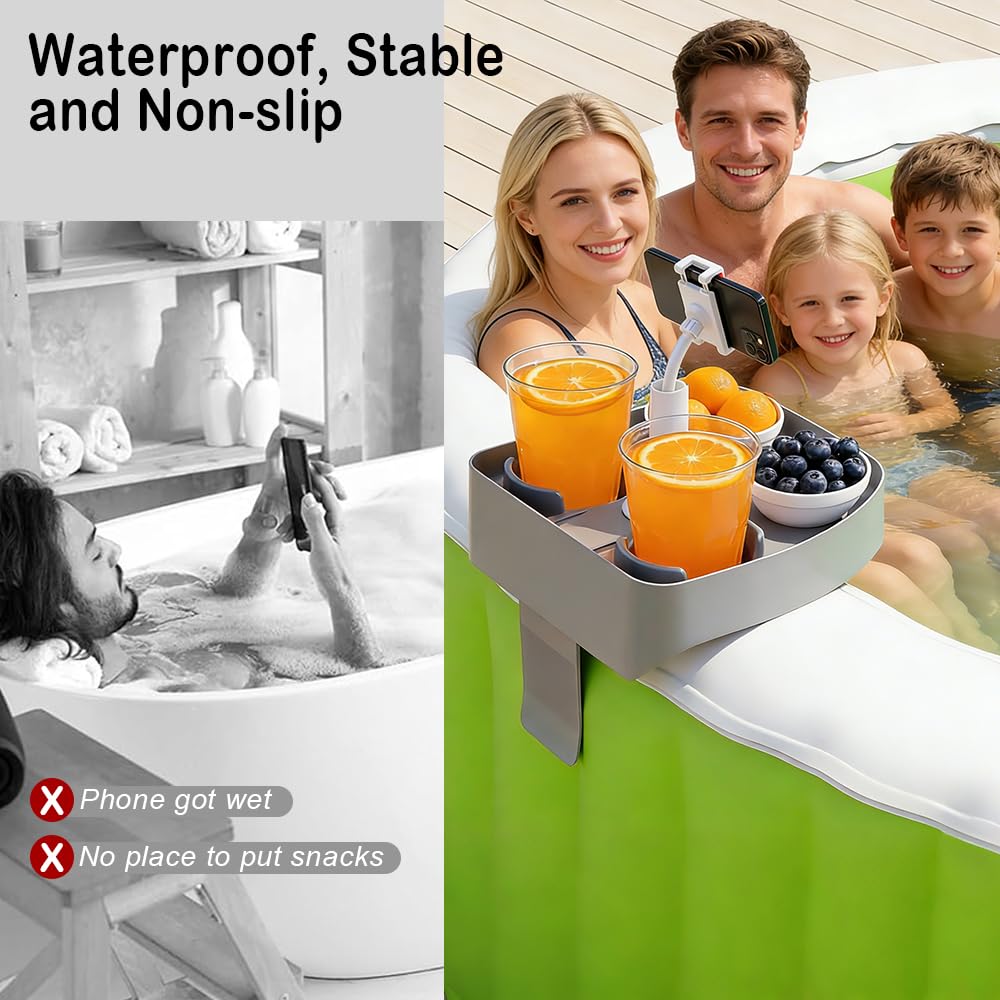 GSZEPSEX Hot Tub Table Tray with Adjustable Phone Holder, Bathtub Table Tray, Hot Tub Accessories for Inflatable Tub and Pool