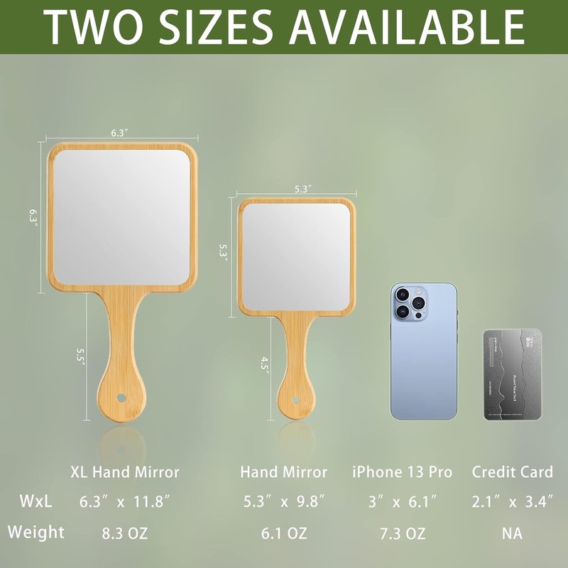 Natural Bamboo Handheld Mirror - Portable Single-Sided Travel Vanity Mirror for Men & Women | 6.3" W x 11.8" L
