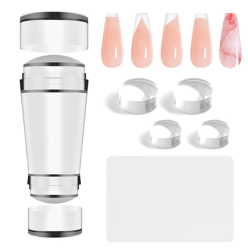 French Tip Nail Stamp Kit - 6 Pcs Replaceable Silicone Jelly Heads for Easy DIY Nail Art | French Manicure Templates