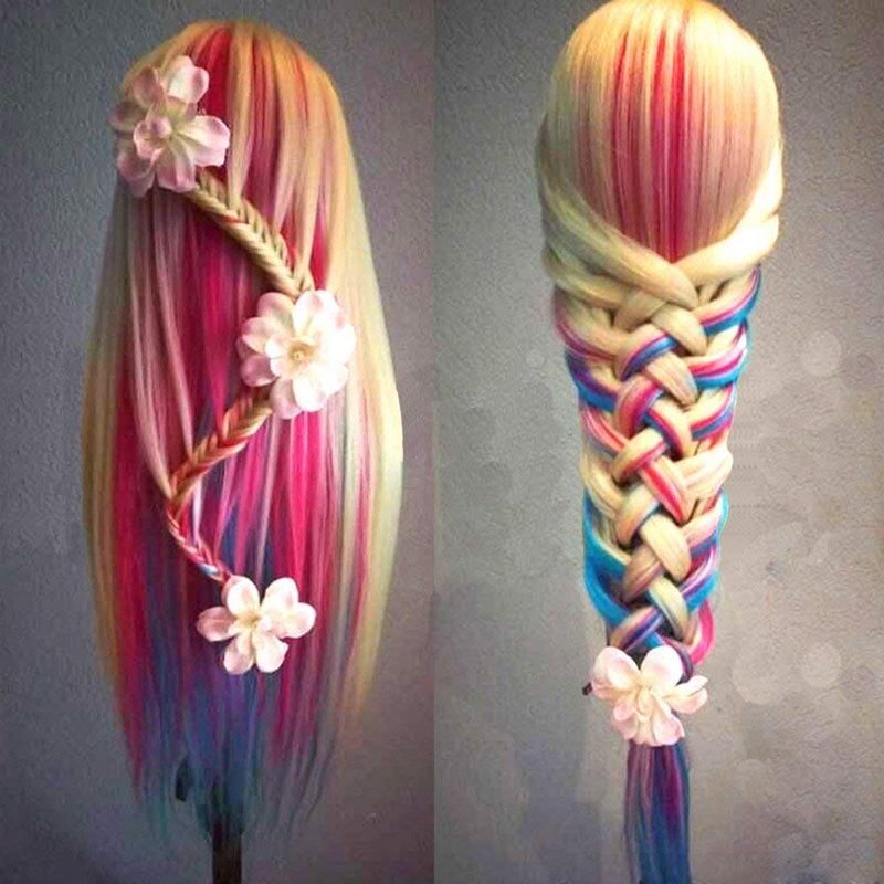 Beauty Star 29" Colorful Mannequin Head with 100% Syntheic Hair, Doll Head for Hair Styling and Braiding Practice, Professional Bride Cosmetology Training Manikin Head with Clamp Stand Updo Kit