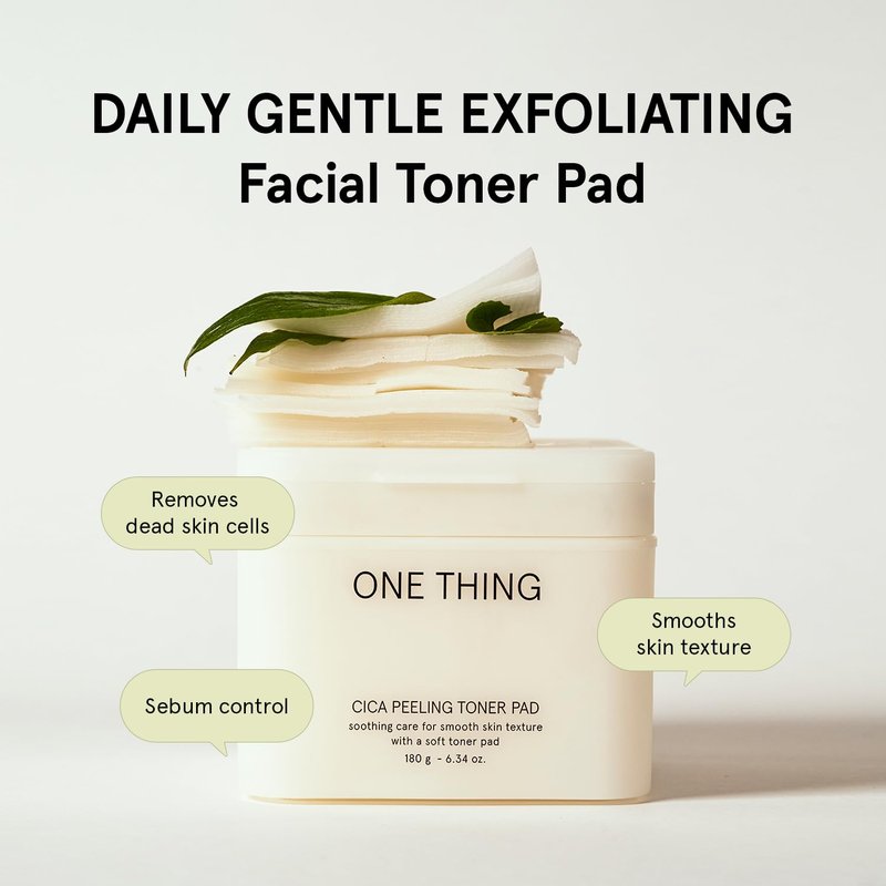 ONE THING Cica Peeling Toner Pad 6.34 Oz, 65 Pads | Vegan Soothing Calming Exfoliating Purifying Hydrating Facial Cotton Toner Pads for All, Sensitive Skin, Pore Blackhead Care | Korean Skincare