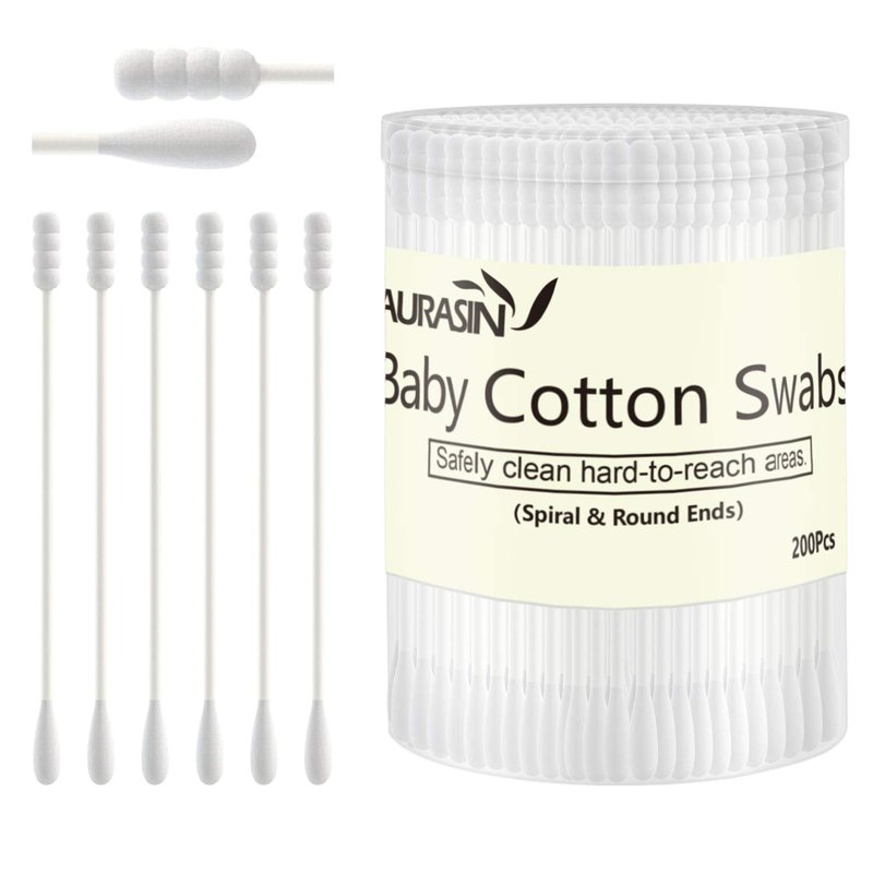 Skiennix Baby Cotton Swabs - Gentle Paper Sticks for Ear & Nose Cleaning | 200 Pcs (Spiral & Round)