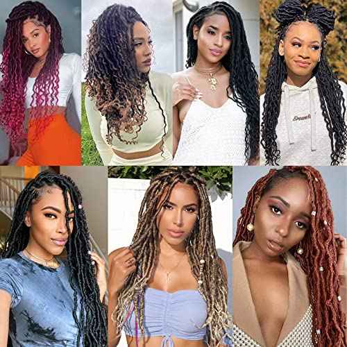 Goddess Locs Crochet Hair - 6 Packs 14 Inch Curly Faux Locs Crochet Hair For Black Women, Pre Looped Crochet Hair Wavy Faux Locs Synthetic Braids Hair Extensions(14Inch, 1B#)