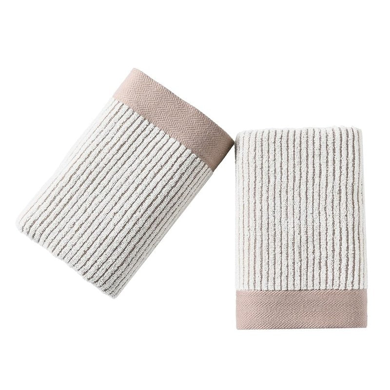 sense gnosis Beige Ribbed Striped Hand Towels Soft Absorbent Face Towels 100% Cotton Decorative Coffee Border Hand Towels for Bathroom Hotel Shower,Set of 2