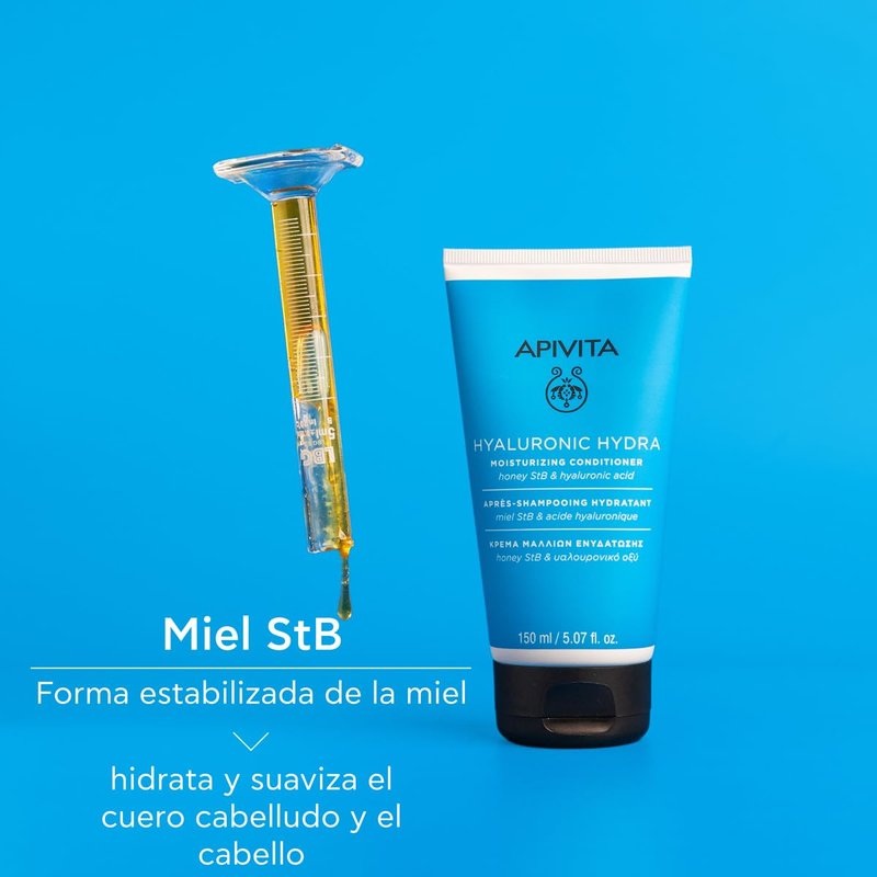 Apivita HYALURONIC HYDRA Hair Conditioner, Natural Deep Conditioning Treatment With Hyaluronic Acid, and Honey StB, Offers Deep Hair Moisturization, Frizz Control & Split Ends Prevention