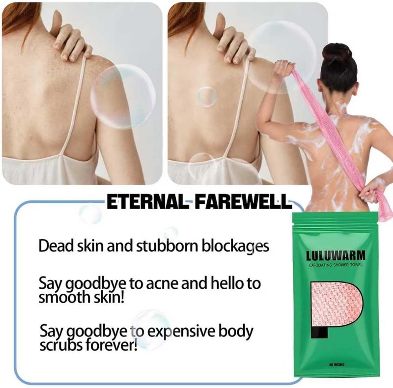 LULUWARM Exfoliating Shower Towel, Quick-Dry Double-Sided Body Scrubber, Oversized 48"x12" Extra Long to Clean Back & All Hard-to-Reach Spots, Gentle for All Skin,Pink