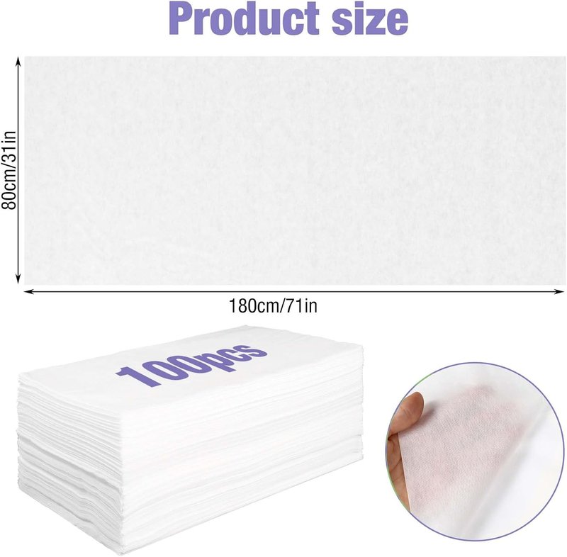 Skiennix Disposable Massage Bed Covers - 100 Pack White Non-Woven Fabric Sheets | Waterproof & Breathable