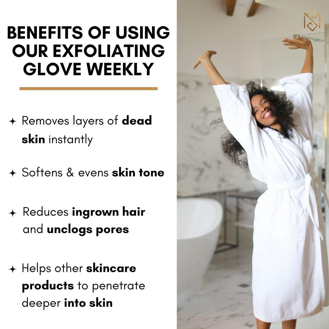 Exfoliating Glove Kessa Mitt Body Scrubber - Dead Skin Remover Shower Glove for Dead Skin Scrubbing and Deep Pore Cleansing - by MoroccanSource (1 Pack Black)