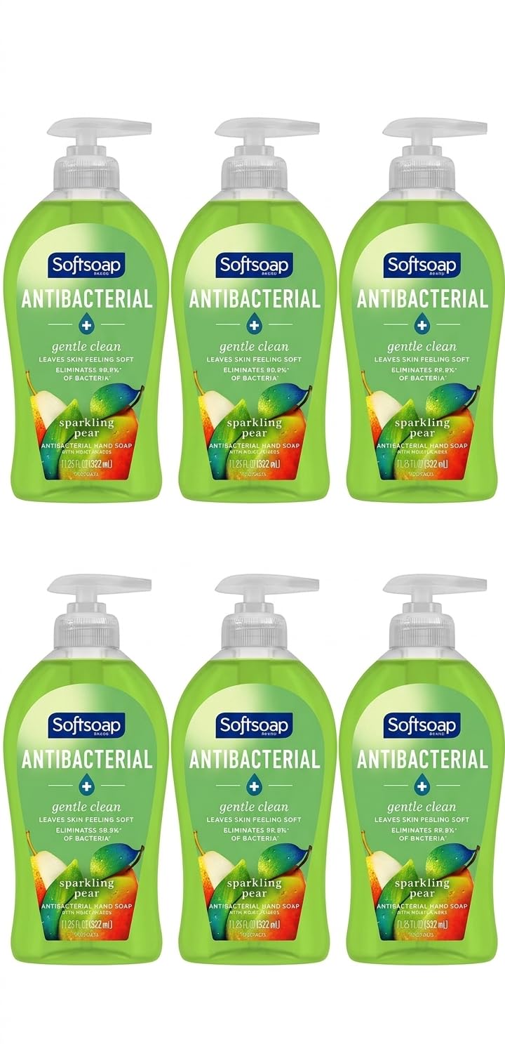 Softsoap Antibacterial Liquid Hand Soap - Sparkling Pear Scent, Gentle Clean Formula, 11.25 fl oz (Pack of 6)