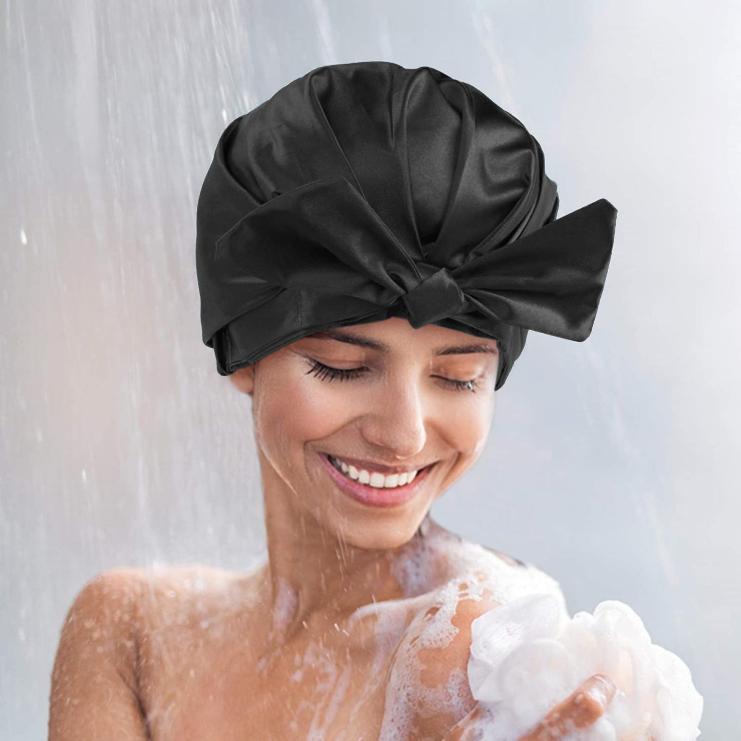 ZKLLGHE Large Reusable Waterproof Adjustable Shower Cap With Silk Satin Lined for Women - Luxury for Long Hair