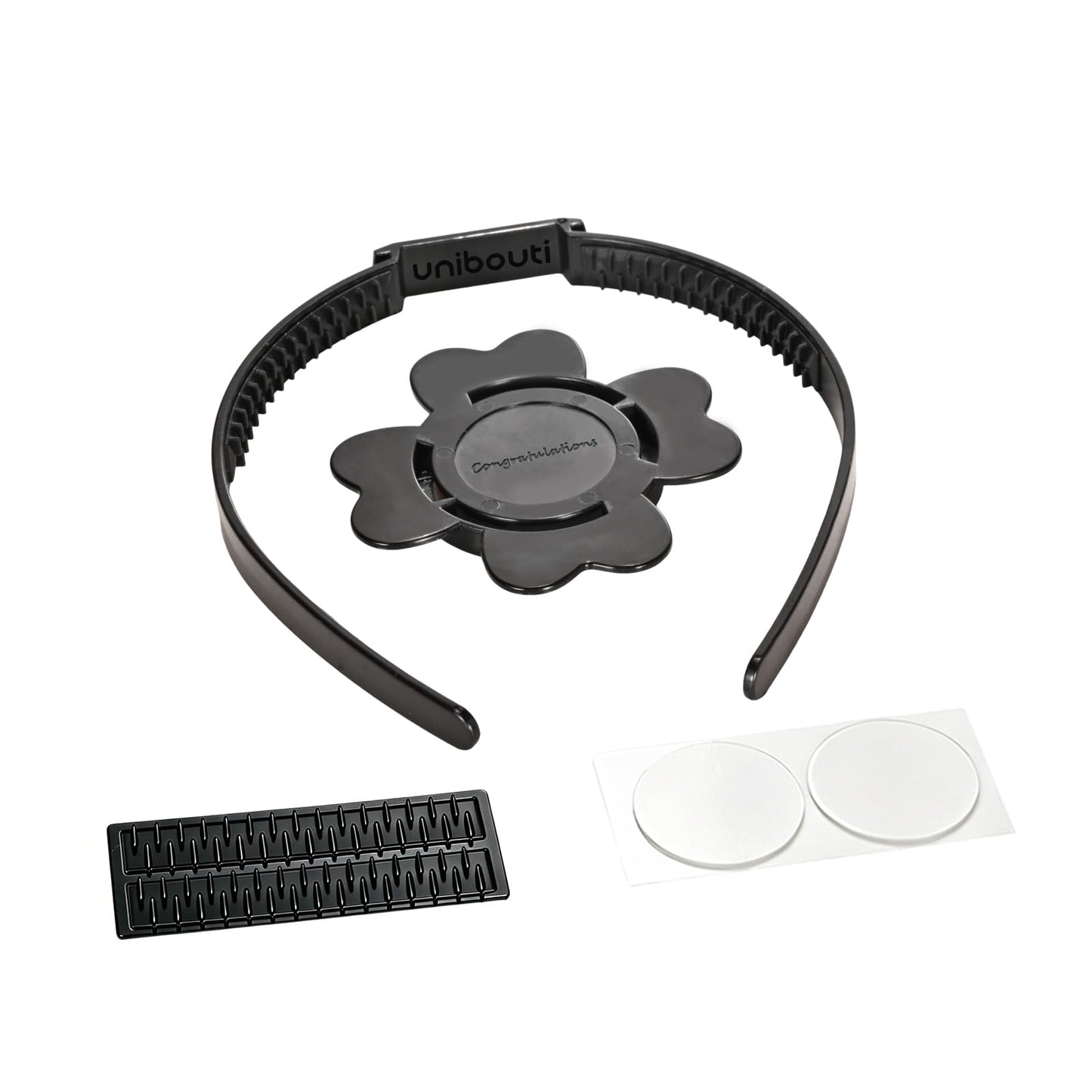 unibouti Graduation Cap Headband Insert - Original Four Leaves Clover - Secure Your Grad Cap on Curly, Natural Hair, Braids, Locs, Twists and Straight Hair (Black)