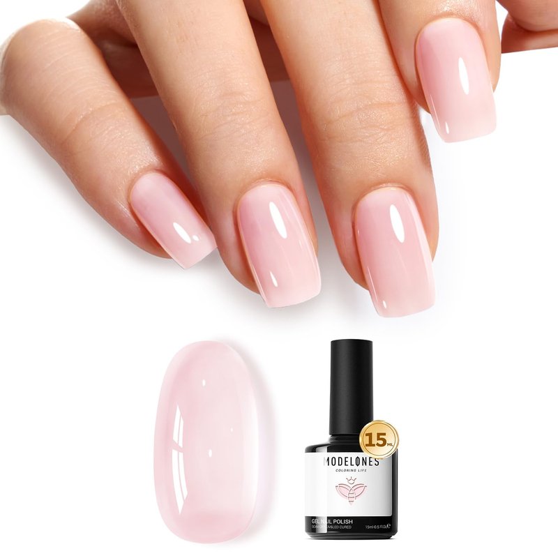 Pink Gel Nail Polish - Jelly Nude Pink for French Tips | Sheer Translucent Soak Off UV 15ML