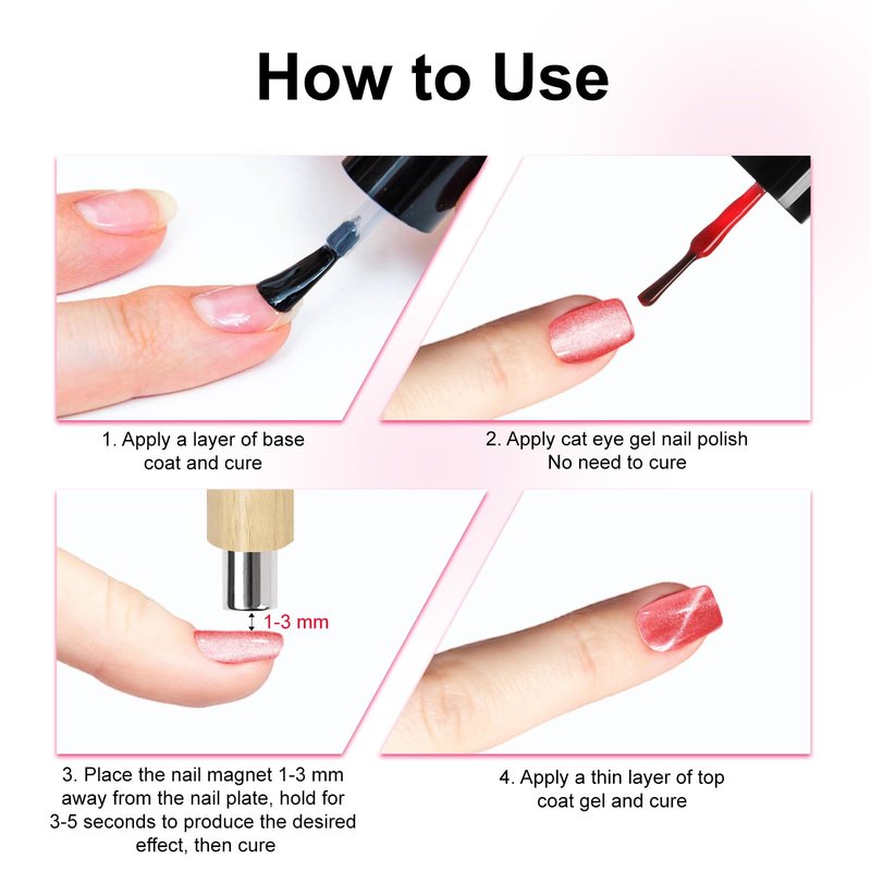 HungGato 4-in-1 Cat Eye Nail Magnet Tool with Heart Shape, Magnetic Nail Art Pen Stick for 3D Cat Eye Gel Polish, DIY Nail Art Design, Salon and Home Manicure Supplies