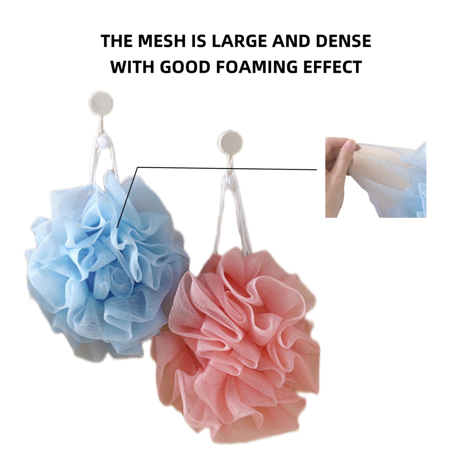 2 Pcs Soap Bar Loofah, 2 in 1 Holds Bar Soap Loofah Washcloth with Drawstring Reusable Luffa Mesh Bath Ball Remove Cuticle Gentle Cleansing Clean and Smooth Skin Suitable for Bath Shower (Pink+Blue)