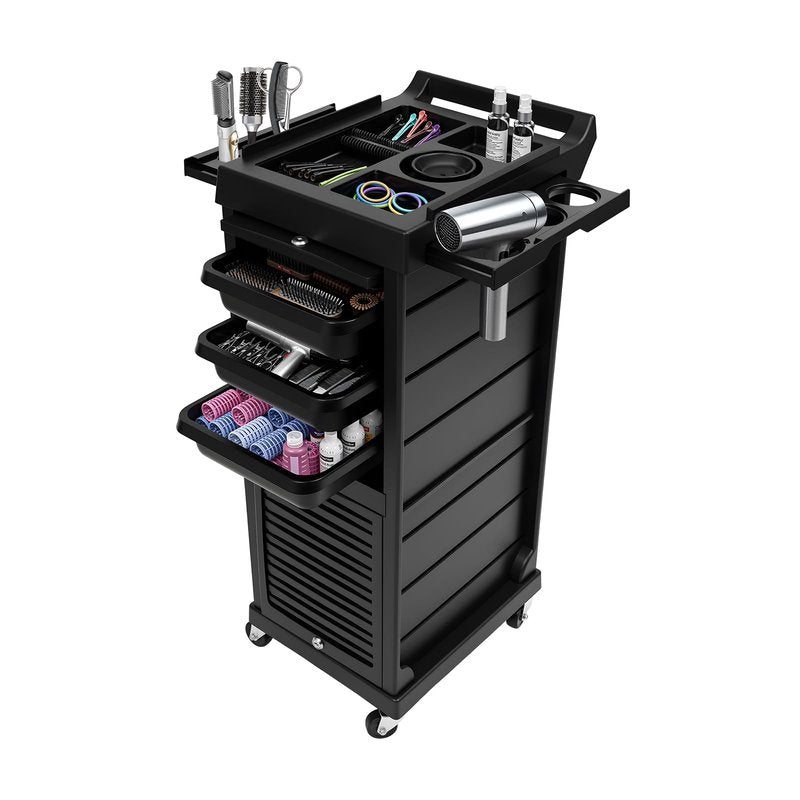 REHOUPTU 7-Layer Black Salon Trolley Cart, Multi-Function Rolling Salon Spa Service Cart, Rolling Hair Cart Organizer with Secure Lock, Mobile Stylist Storage Station for Beauty Hairdressing Shops