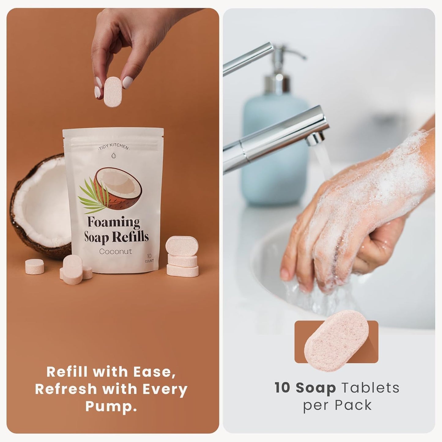 Tidy Kitchen Foaming Hand Soap Tablets - Gentle Moisturizing Foam Refill Pack (10 Count, Orange Scent)
