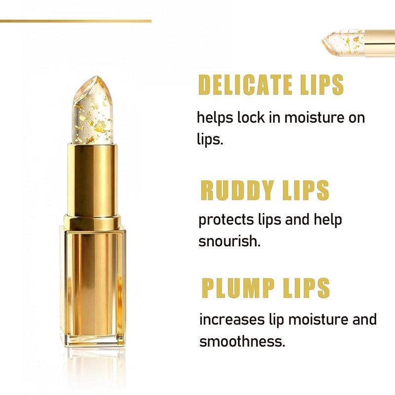 PIN&WEI Color Changing Lipstick, Gold Crystal Ph Lipstick Color Changing, Long Lasting Moisturizing Glossy Shine Lip Gloss, Deep Nourishment