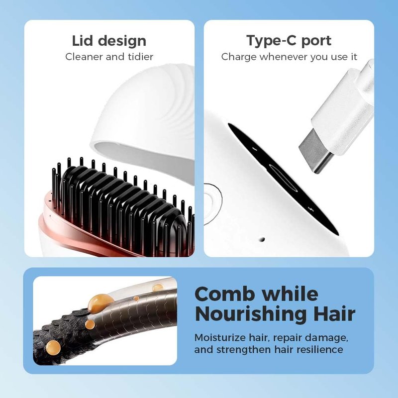 Mini Hair Straightener, 2 in 1Cordless Rechargeable Fast Heating Portable Hair Straightener Comb with Mirror & 3 Temp Settings & Anti-Scald Shell, Perfect for Travel Use (White)