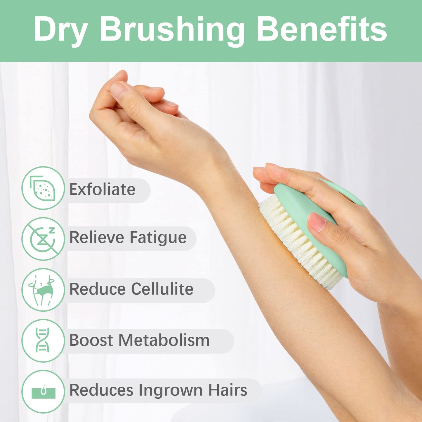 Dry Brushing Body Exfoliating Brush, Anti Slip Body Scrubber for Shower, Shower Body Cleaning Brush for Deep Cleansing & Soften Skin, Improve Circulation (Green)