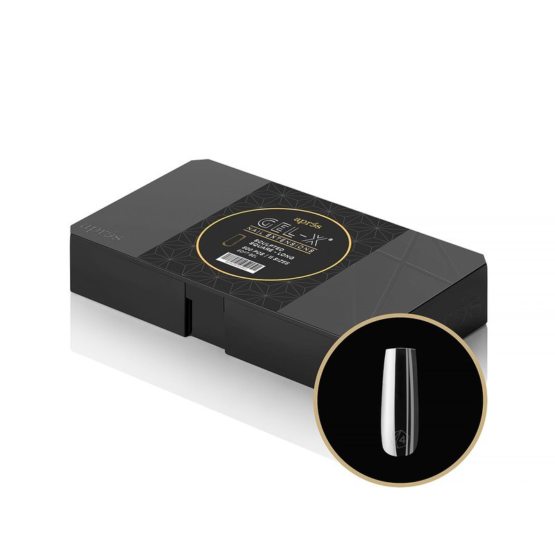 Aprés Gel-X® Sculpted Square Long Tip Box | 500pc Gel-X Tips, 11 Sizes 00-9, Premium Quality
