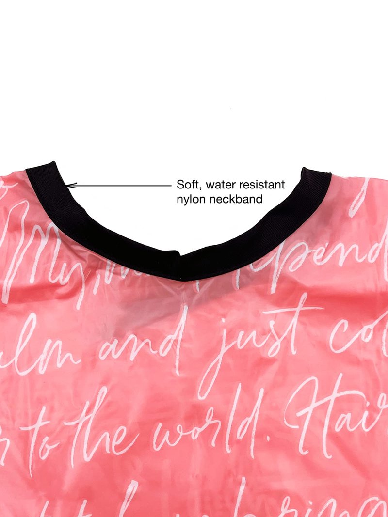Betty Dain Hair Stylist Shampoo Cape, Waterproof & Stain Resistant Vinyl, Soft Nylon Neckband, Durable & Reusable Client Cover, Touch-and-close Fastener, 36 x 54 inches, Secret Messages - Rose