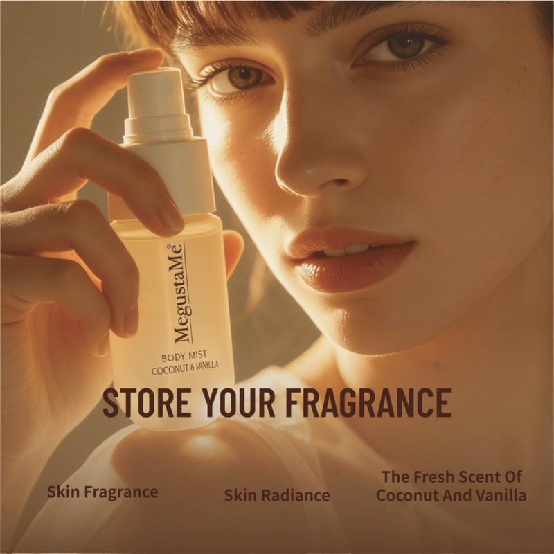 MegustaMe Coconut Vanilla Body Spray | Paraben-Free & Phthalate-Free | Long-Lasting Fresh Fragrance | coconut body spray | vanilla coconut perfumes for women, 3.38 fl oz (100ml)