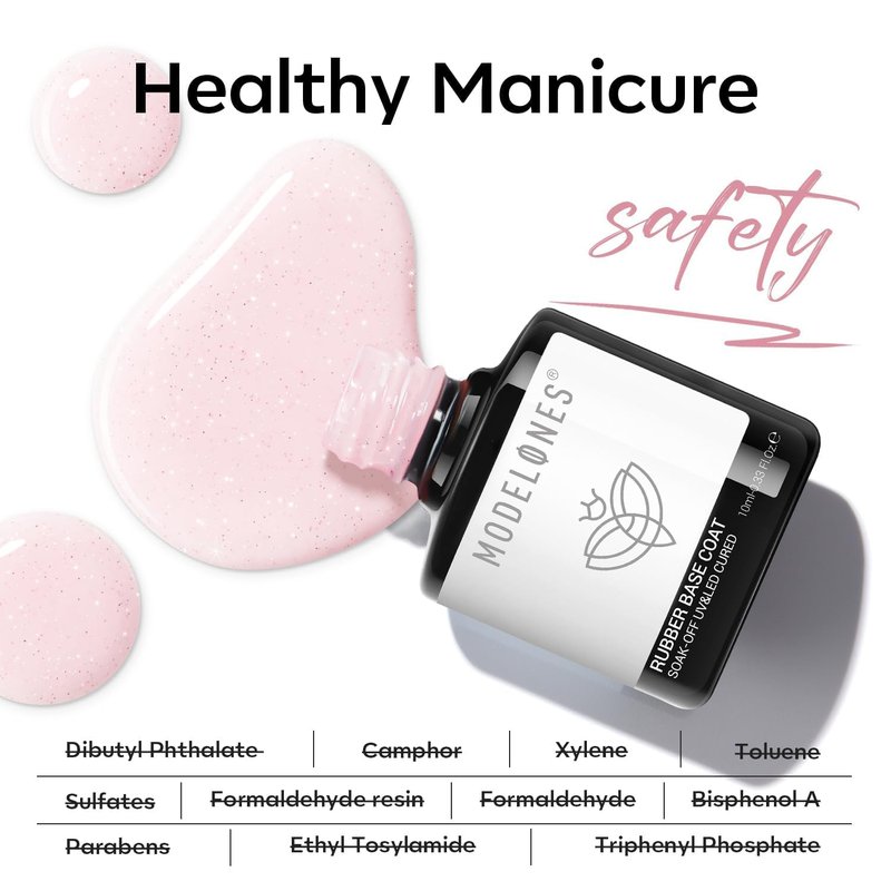 Builder Rubber Gel Base Coat for Nails - Nude Glitter Nail Polish for Strength & Apex Protection | Long-Lasting UV Manicure