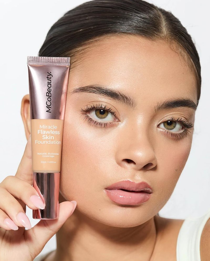 MCoBeauty Miracle Flawless Skin Liquid Foundation Honey - Buildable Medium Coverage Dewy Finish for All Skin Types - Hyaluronic Acid Coconut Water Rose Water Hydrating Face Makeup Vegan - 1 Fl Oz
