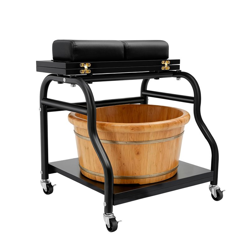 Pedicure Cart Foot Bath Trolley, 2-Tier Portable Salon Nail Esthetician Rolling Cart, Foldable Multi Use Sturdy Manicure Foot Massage Storage Cart for Home Beauty Salon Spa Nail Parlor (Black)