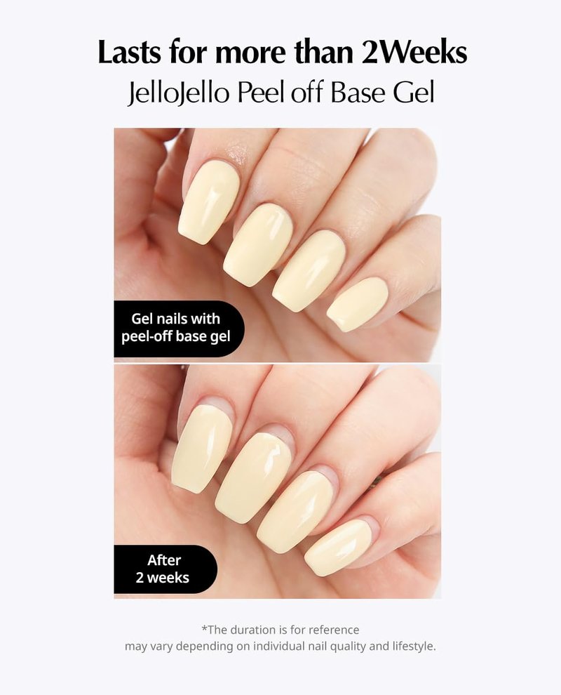 JelloJello Peel-Off Base Gel (10ml) + One Kill Gel Remover (30ml) Set Peelable Nail Base, Easy Removal, Self Nail, UV/LED Cure