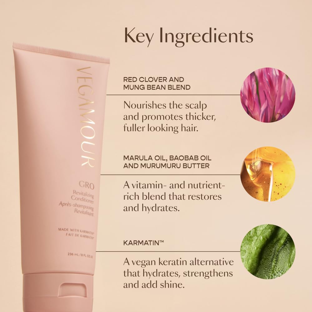 VEGAMOUR GRO Revitalizing Conditioner - Smooth, Strengthen & Shine for Thinning Hair | Vegan & Color Safe (8 Fl Oz)