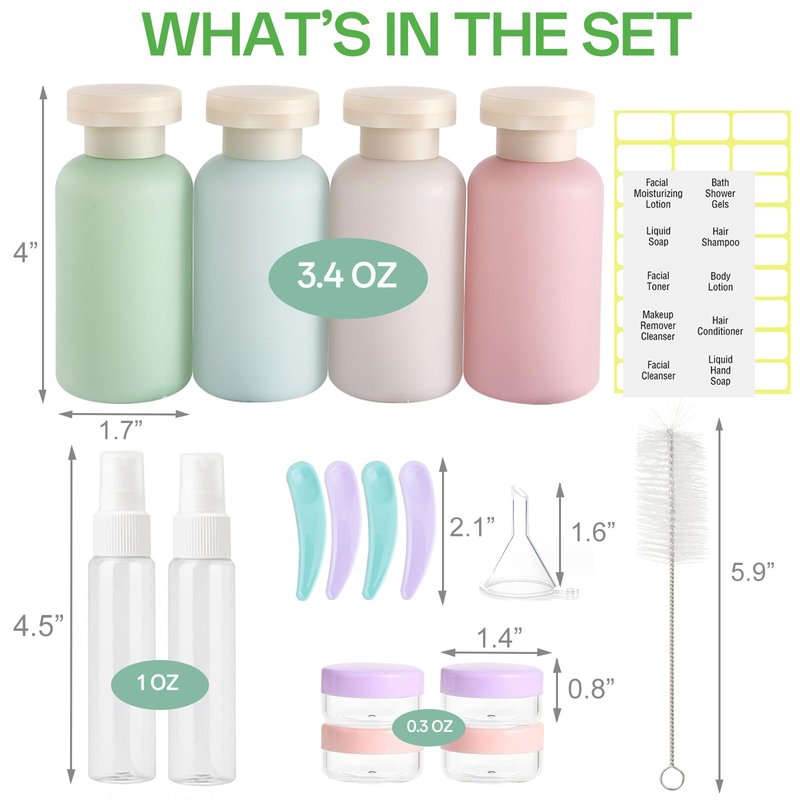 18 Pack Travel Bottles for Toiletries, TSA Approved Leak Proof Refillable Plastic Travel Containers, BPA Free Travel Essentials for Shampoo Conditioner Lotion Liquids, Airport Carry On Accessories